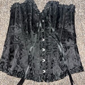 Black Pattern & Tie Corset Top